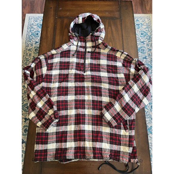 Vintage Casual Corner Plaid Hooded Quarter Zip Pullover Jacket Shacket Flannel L - Picture 1 of 9